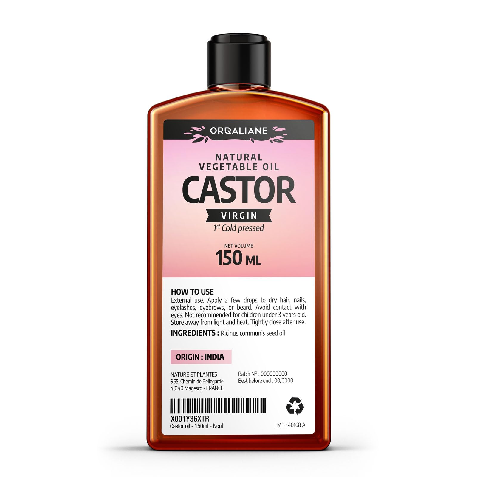 Castor Oil 150 ml - 100% organic- 1 st Cold pressed - Orgaliane, Yellow, 150 ml (Pack of 1)