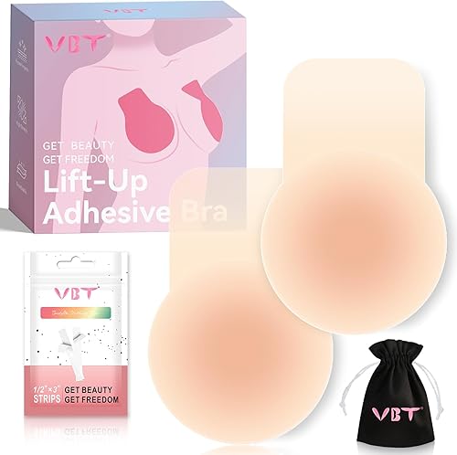 VBT Kit de brasier adhesivo invisible con cinta adhesiva para el pecho, sujetadores adhesivos con realce para vestido sin tirantes, pétalos de