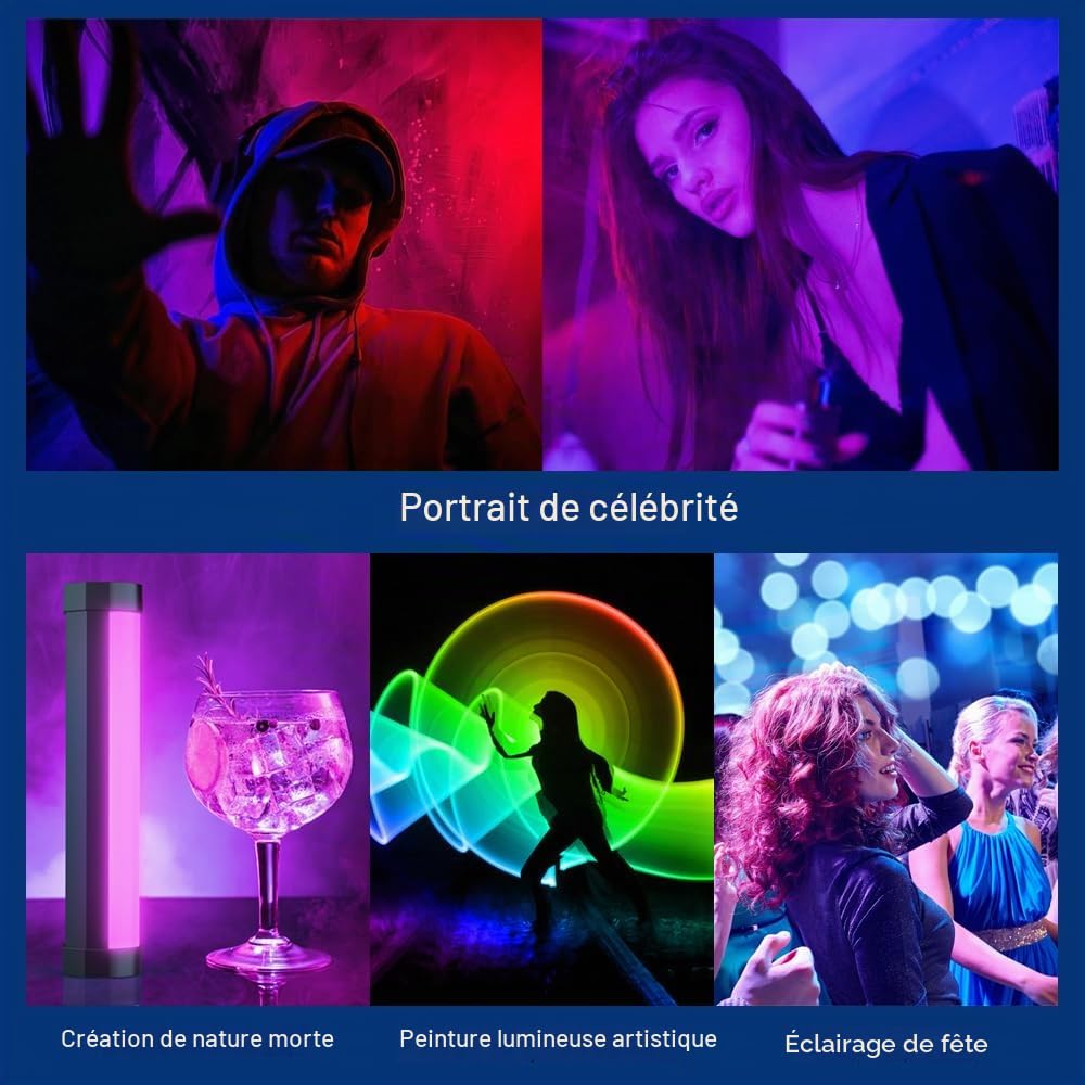LUXCEO Eclairage Video LED,Bâton Lumineux LED RVB 3000 K/6000 K,Lumiere Photo RVB avec Batterie de 2000 mAh,CRI95+,Lumière de Photographie Portable pour Photographie Youtube,TikTok Video Vlog
