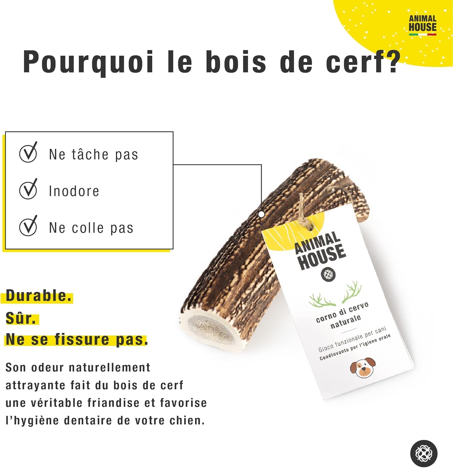 Animal House 4 pièces de Bois de cerf Entier pour Chien, à mâcher 100% Naturel, renforce l'hygiène bucco-Dentaire, résistant et Durable, Disponible dans Toutes Les Tailles (4, S)