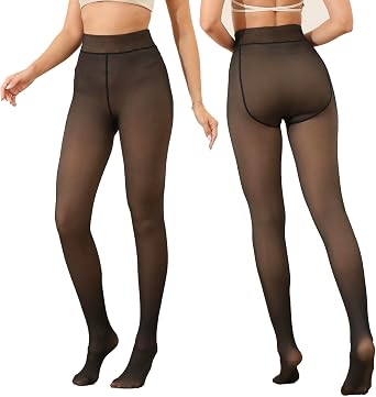 Fleece Lined Tights Women Warm Pantyhose Leggings Women,Fake Translucent Thermal Skin Colored Tights for Winter