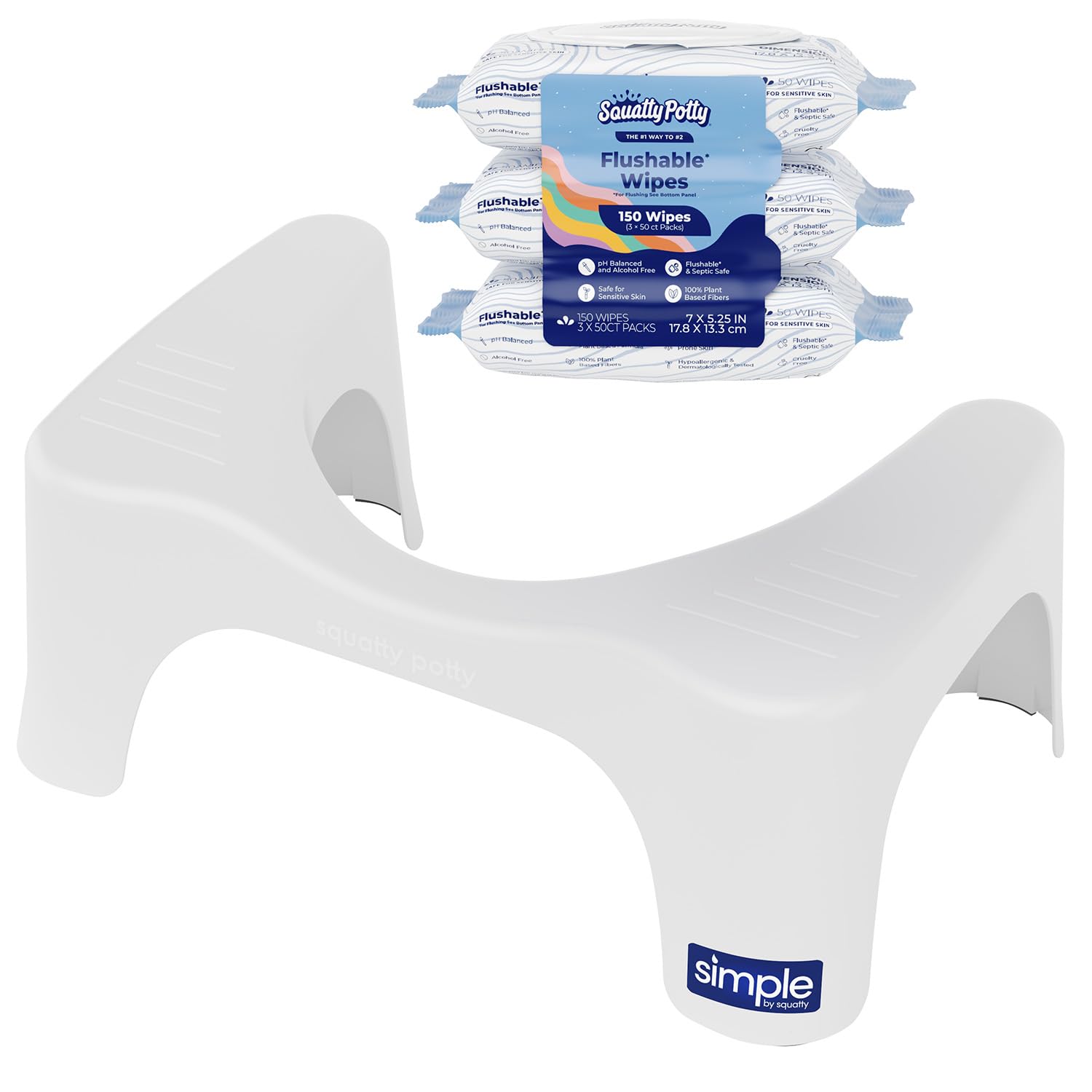 Squatty Potty 7? Toilet Stool + Plant?Based Flushable Wipes Bundle — Improve Bathroom Posture & Freshness, Spa?Scented, Flushable & Septic?Safe