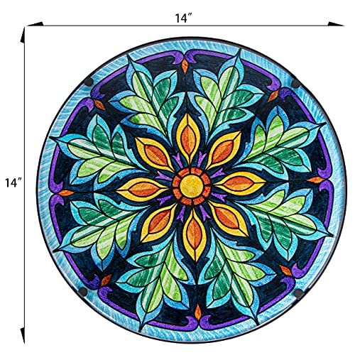 Vcuteka Outdoor Side Table Mosaic End Table Patio Side Table Small End Table Glass Top Round Balcony Coffee Table Porch Indoor Glass Top #TOP1