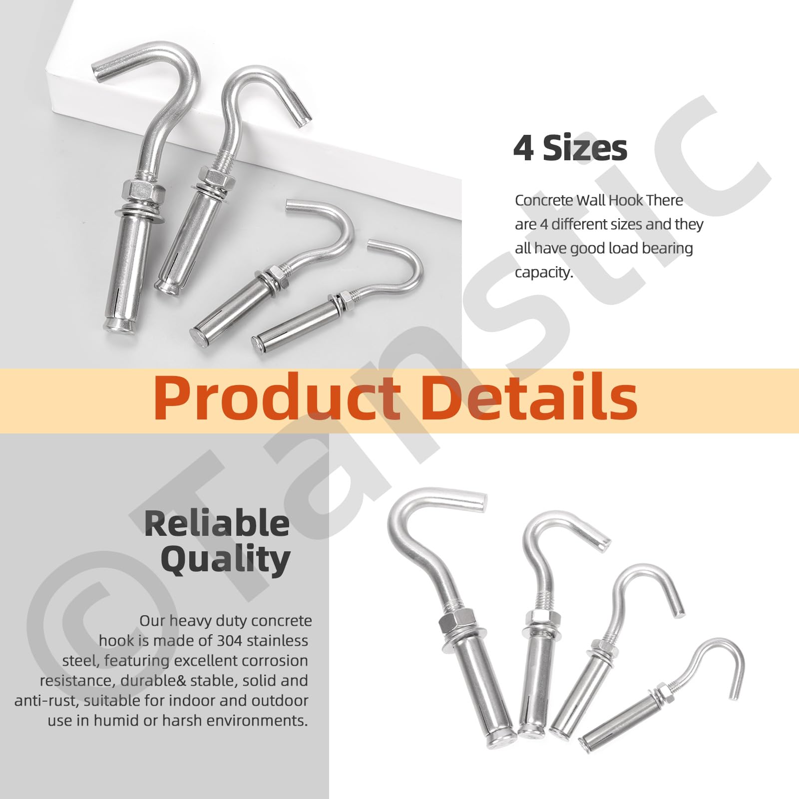Tanstic 6Pcs M6 Concrete Wall Hook 304 Stainless Steel Expansion Hook Heavy Duty Open Cup Hook Expansion Bolts for Concrete Wall - Image 4