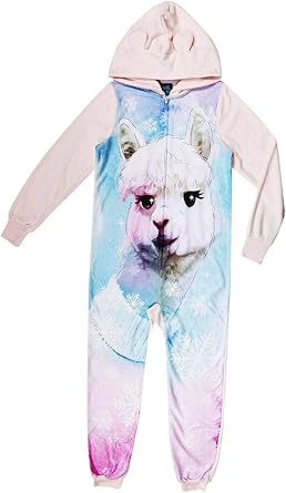 Jellifish Kids Girls Pink Llama Hoodie Blanket Sleeper Union Suit Pajamas