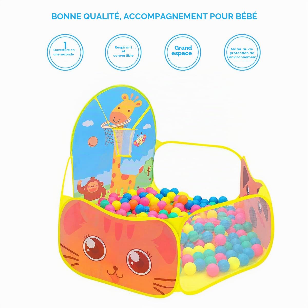 Piscine à Balles Enfant, Ruspela Tente de Jeu Pliable pour Enfants avec Panier de Basket-Ball Jaune Pop Up Intérieur et Extérieur Tente Piscine Balles Pliable 120 x 102 x 74cm