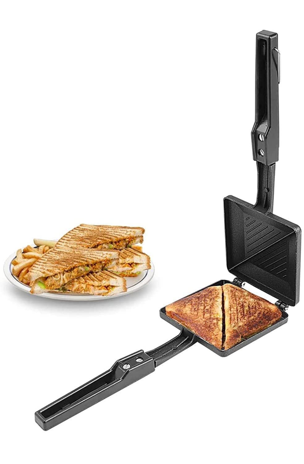 Sandwich Maker Stovetop Toaster Panini Maker Hot Regular Sandwich Non-Stick Aluminum Gas Toaster Heat-Resistant Handles 2 Slice Sandwich Maker