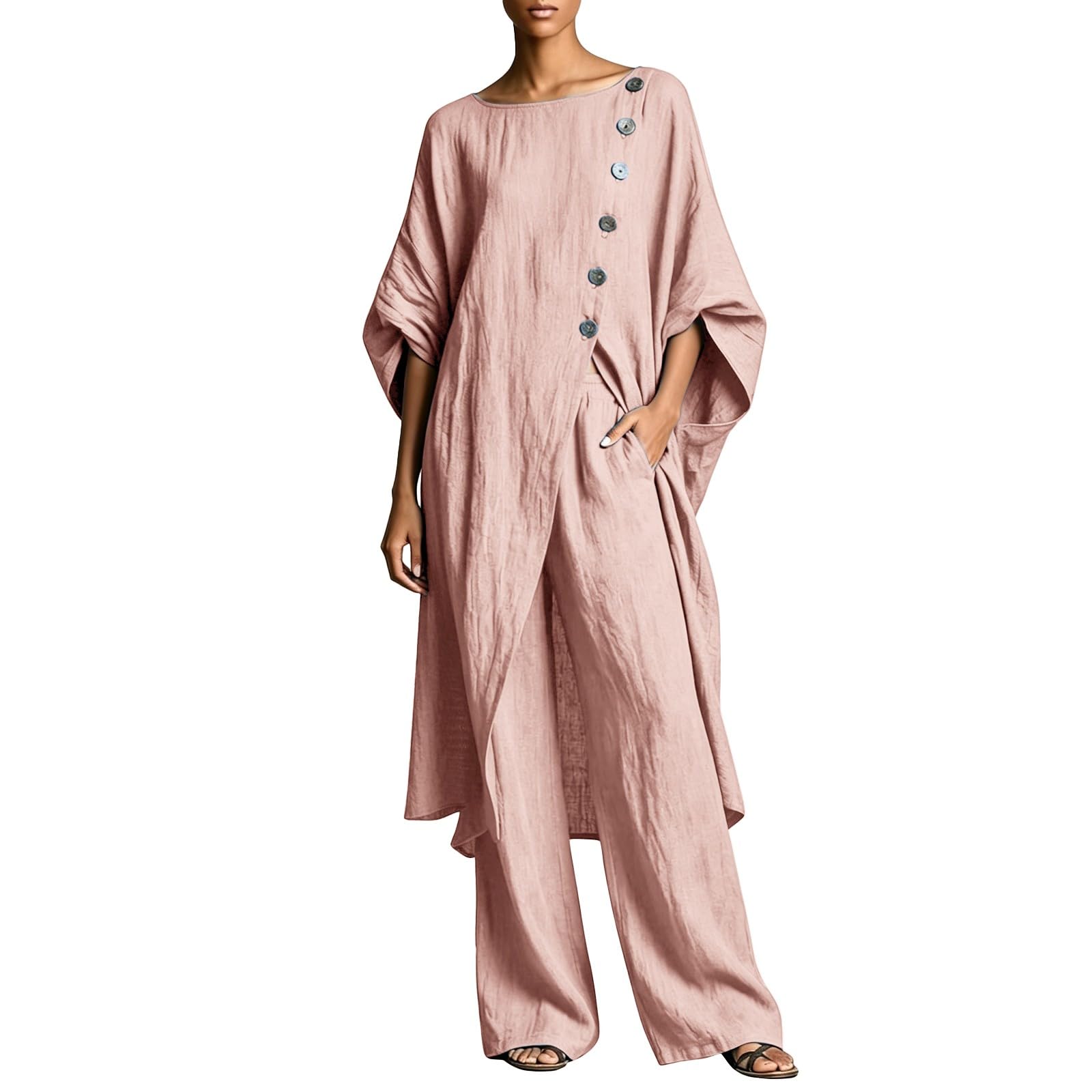 Ensemble lin doux contre la chaleur avec pantalon large léger - 5