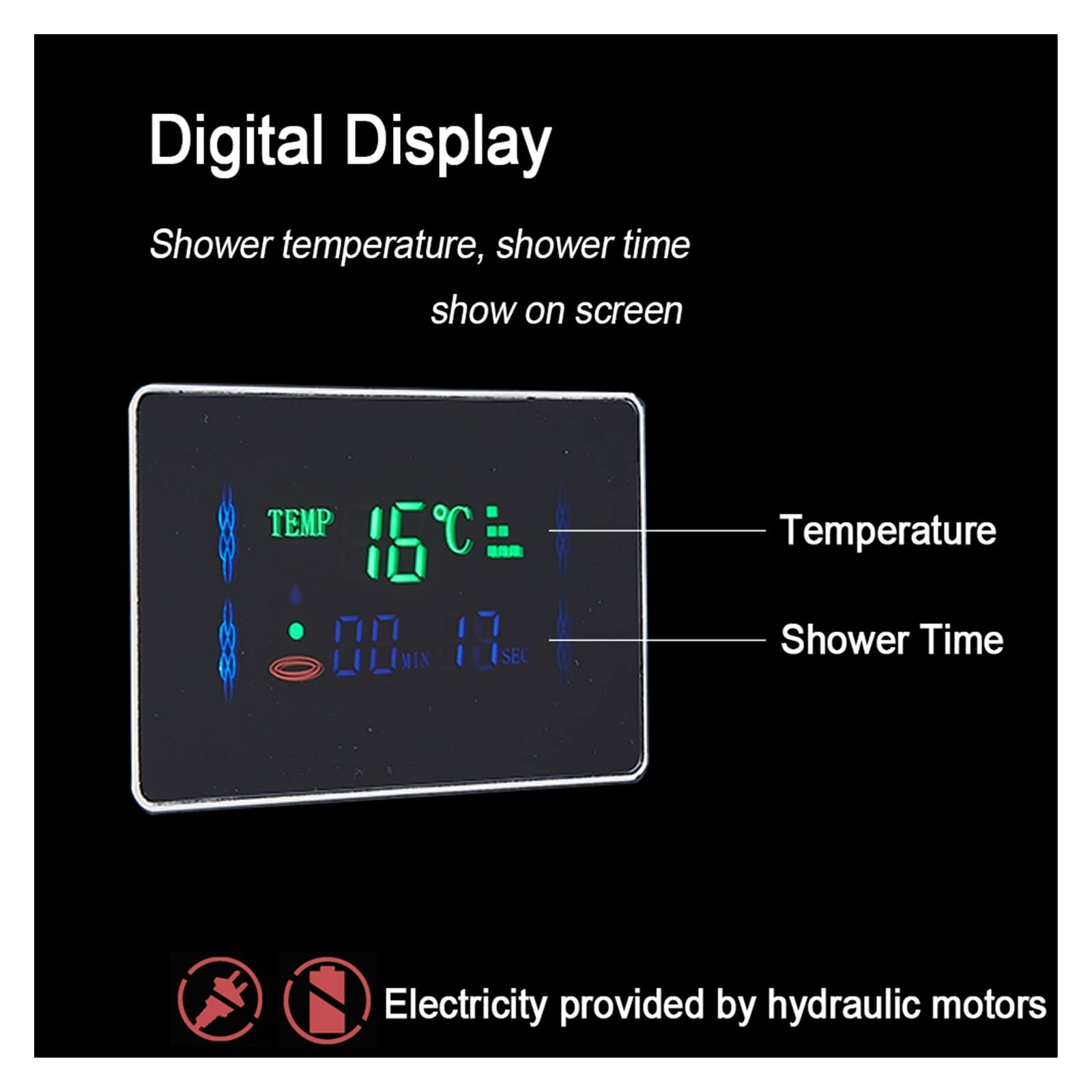 Rubinetto for Doccia con Luce a LED Nera Bagno Spa Massaggio Doccia a Getto Colonna Cascata Pannello Doccia a Pioggia Bidet Spruzzatore Rubinetto(8009 Black B)