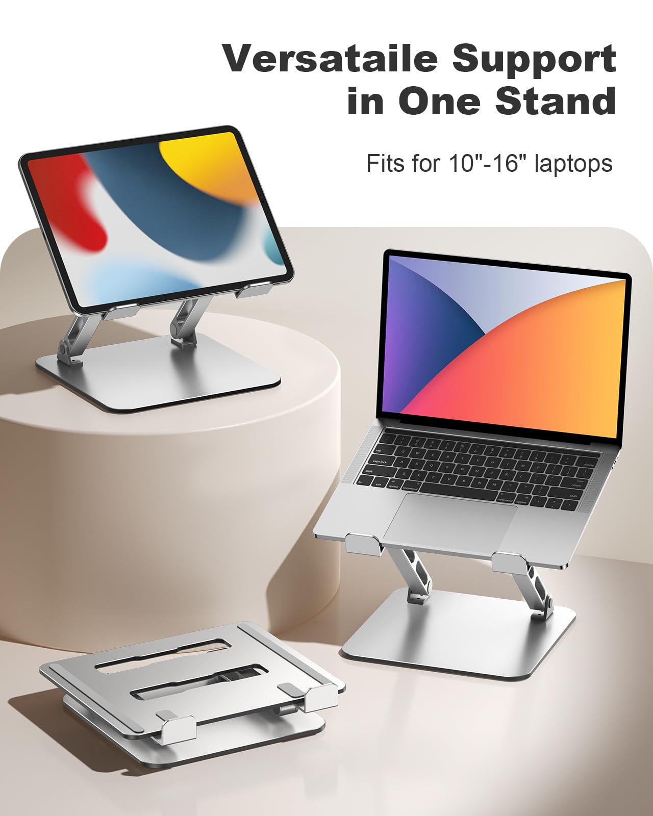 RIWUCT Soporte ergonómico para computadora portátil, soporte de doble barra y soporte elevador de altura ajustable para laptop, soporte ventilado y portátil, compatible con MacBook Air Pro/Dell/HP (10