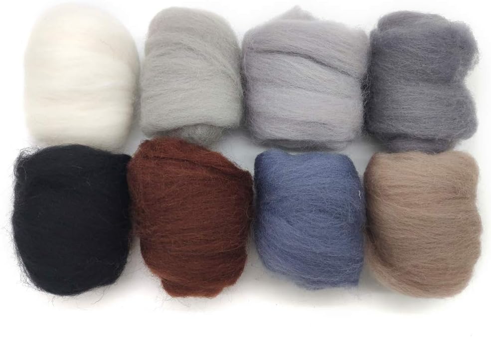 8 Pack Needle Felting Wool Roving 10g x 8 Color Total 80g Merino Wool 70S (19 Microns) Eco-friendly Super Soft Natural (o)