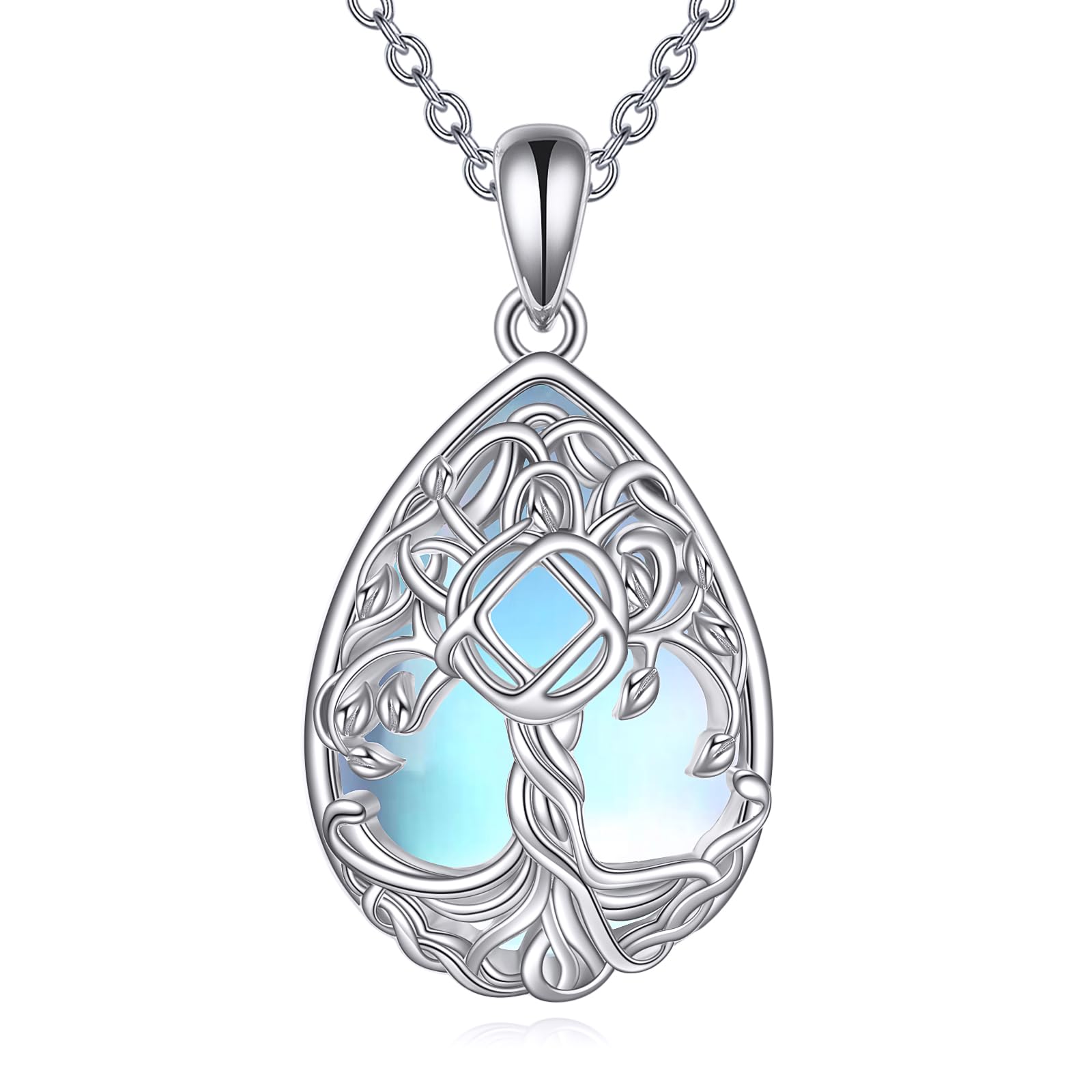 NA Geschenk Baum des Lebens Halskette S925 Sterling Silber Narcotics Anonymous Erholungs Symbol Halsketten Mondstein Baum des Lebens NA Nüchternheit Anhänger Schmuck für Frauen Damen.