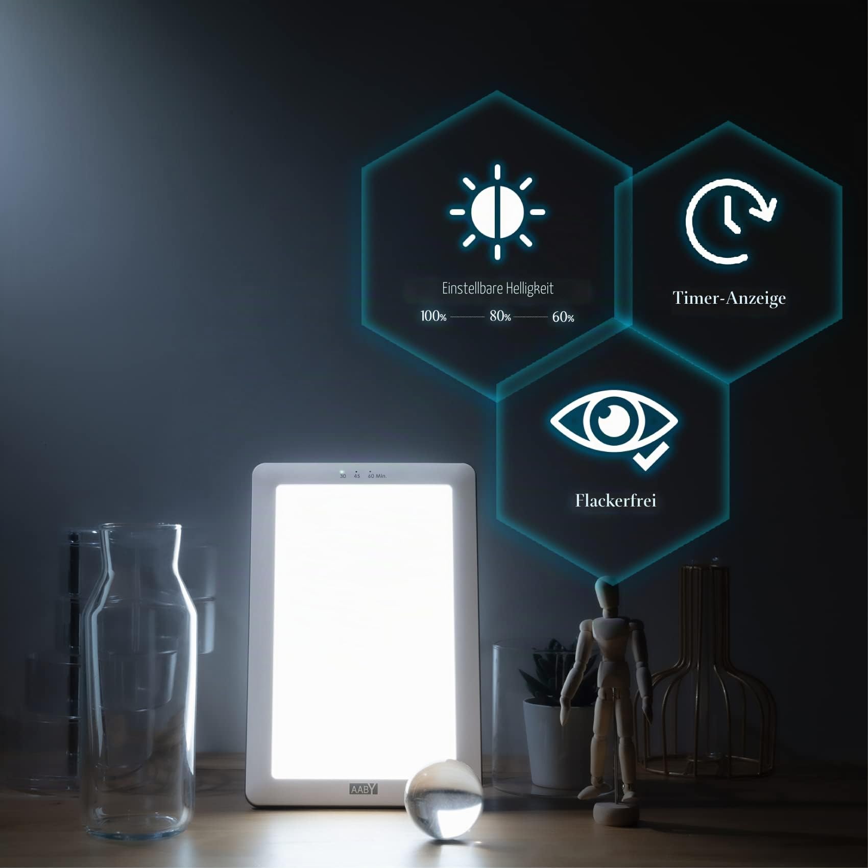 AABY WL22 Daylight Lamp Four Colors LED Light Therapy Lamp UV Free Flicker Free 10000 Lux LED White Bright Light 3-Step Brightness Timer Indicator Compact and Portable Energy Booster (white)