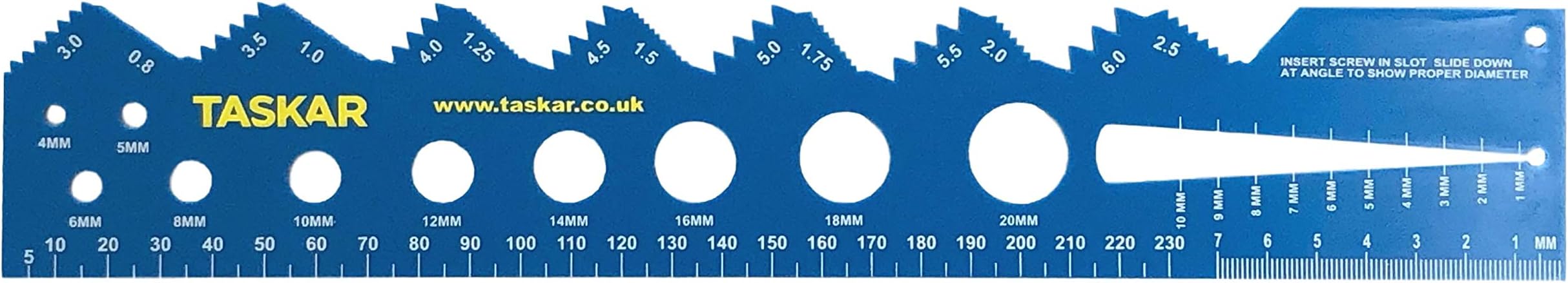 Taskar Screw Diameter & Thread Pitch Gauge Ruler (Metric)
