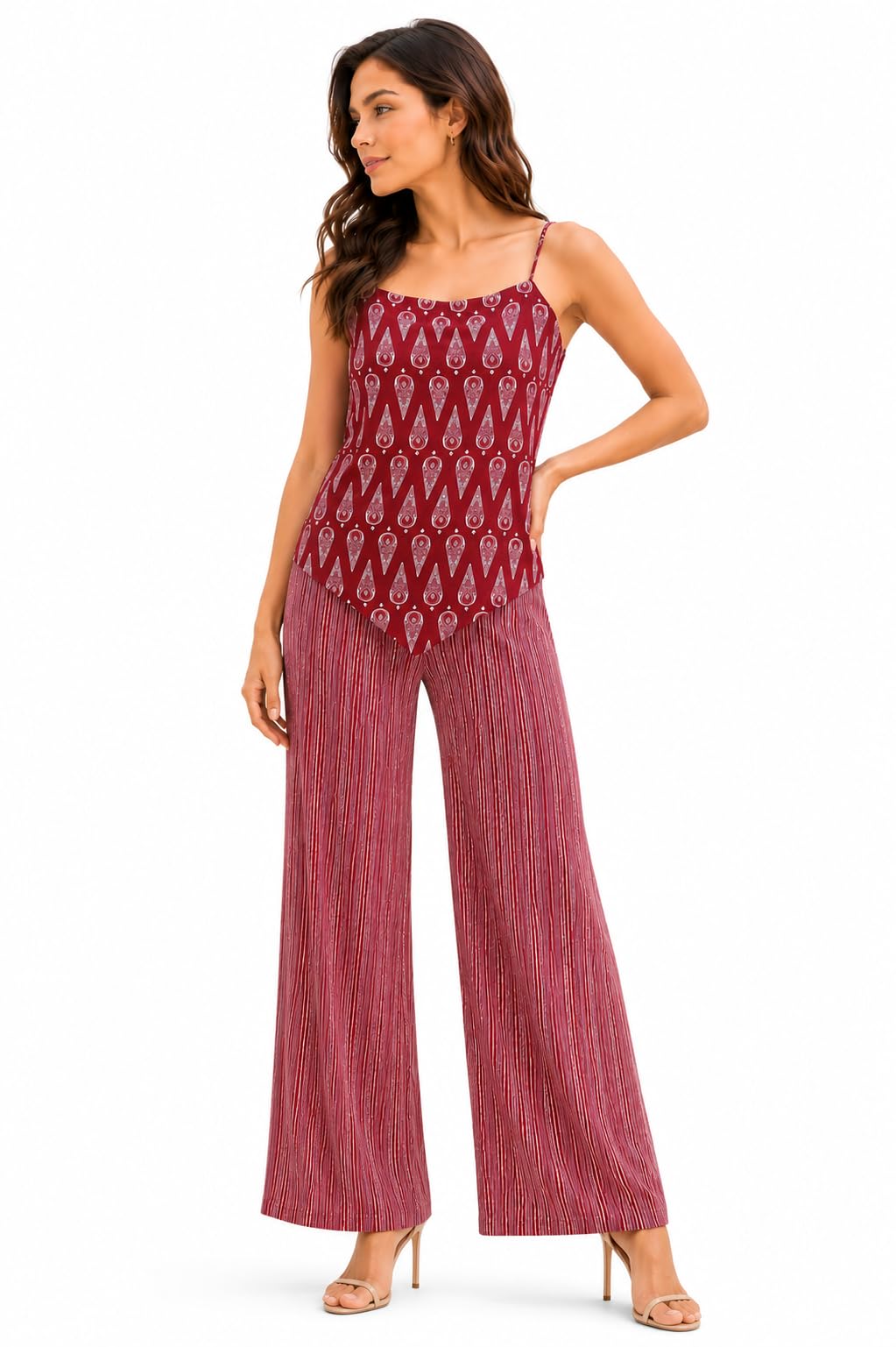 jaipur hand block Women's Pure Cotton Co-Ord Set | Hand Block Printed Spaghetti Strap & Pant Salwar Suit | Summer Lounge Wear(S139-HALTER)-picture-53