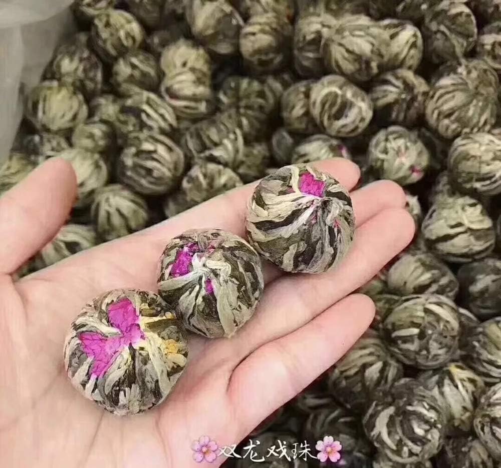 Bacilio 中国茶 花茶 工芸茶 水中花籠 ジャスミン 花咲く芸術品 双竜プレイビーズ 双龙戏珠茶 (14個)