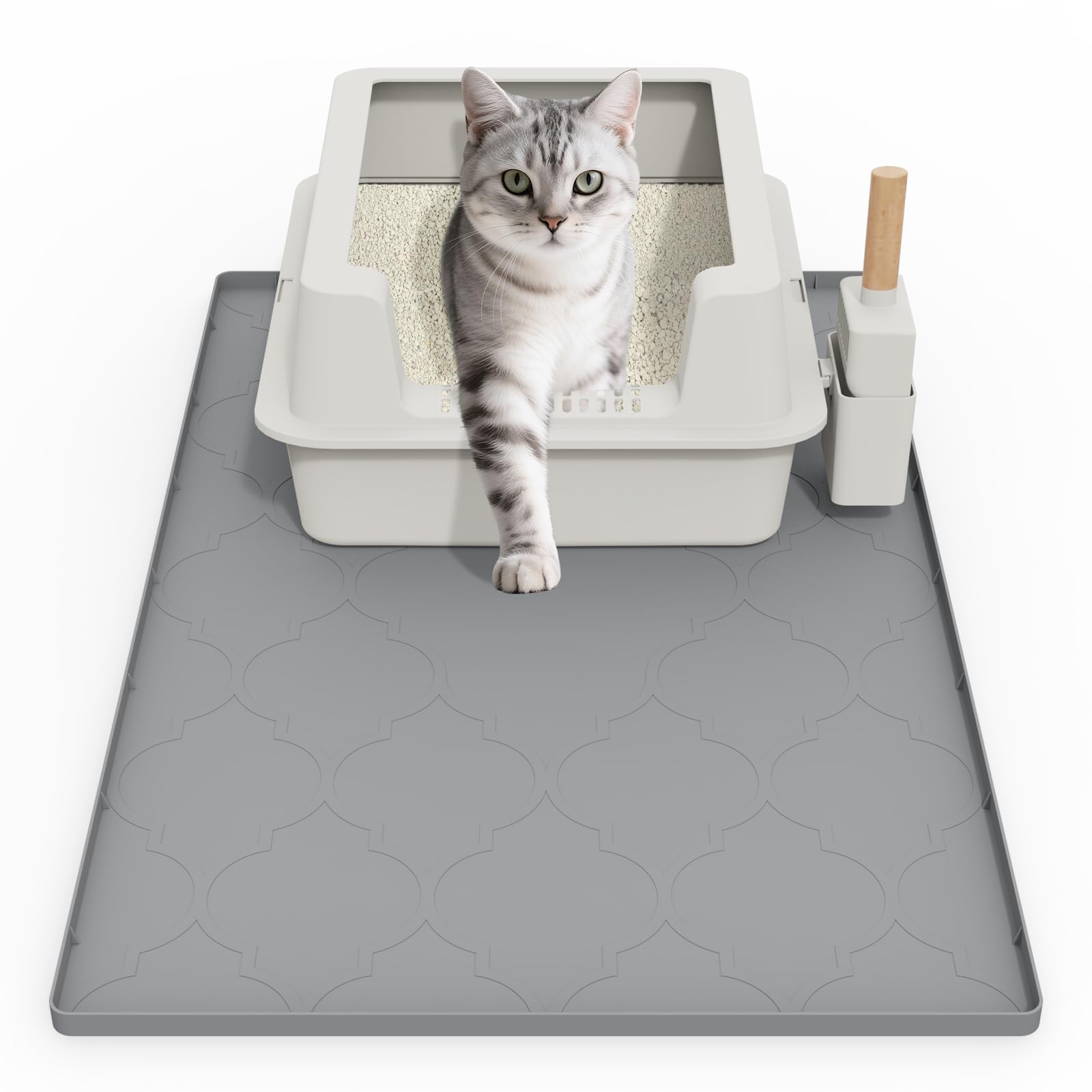 (similar item) cat mat for litter box, 34" x 22" large silicone cat litter trapping mat, easy clean for scatter control, soft on kitty paws, waterproof, urine-proof, non-slip kitty litter mat for floor, gray