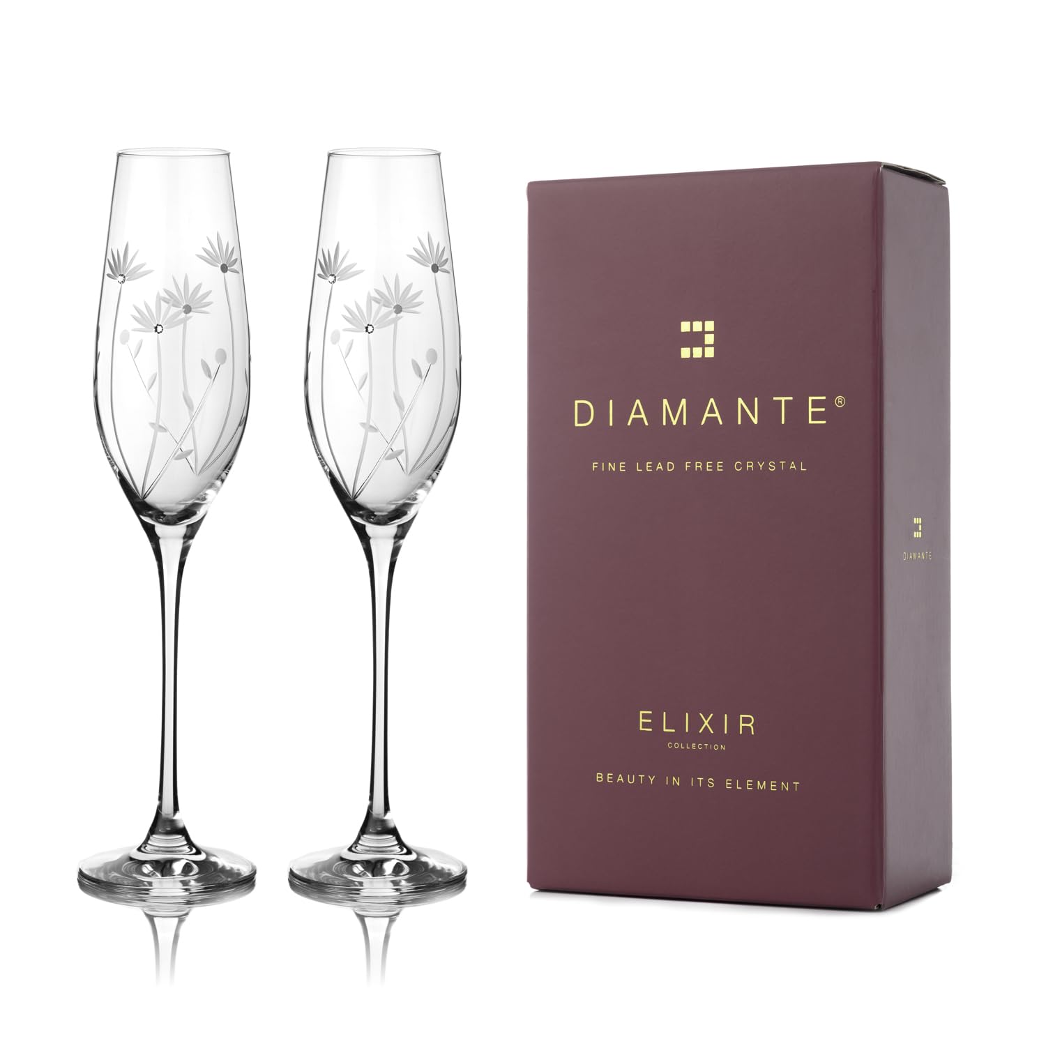 Copas de champán de cristal estables con relieve floral para evitar resbalones y disfrutar el cava