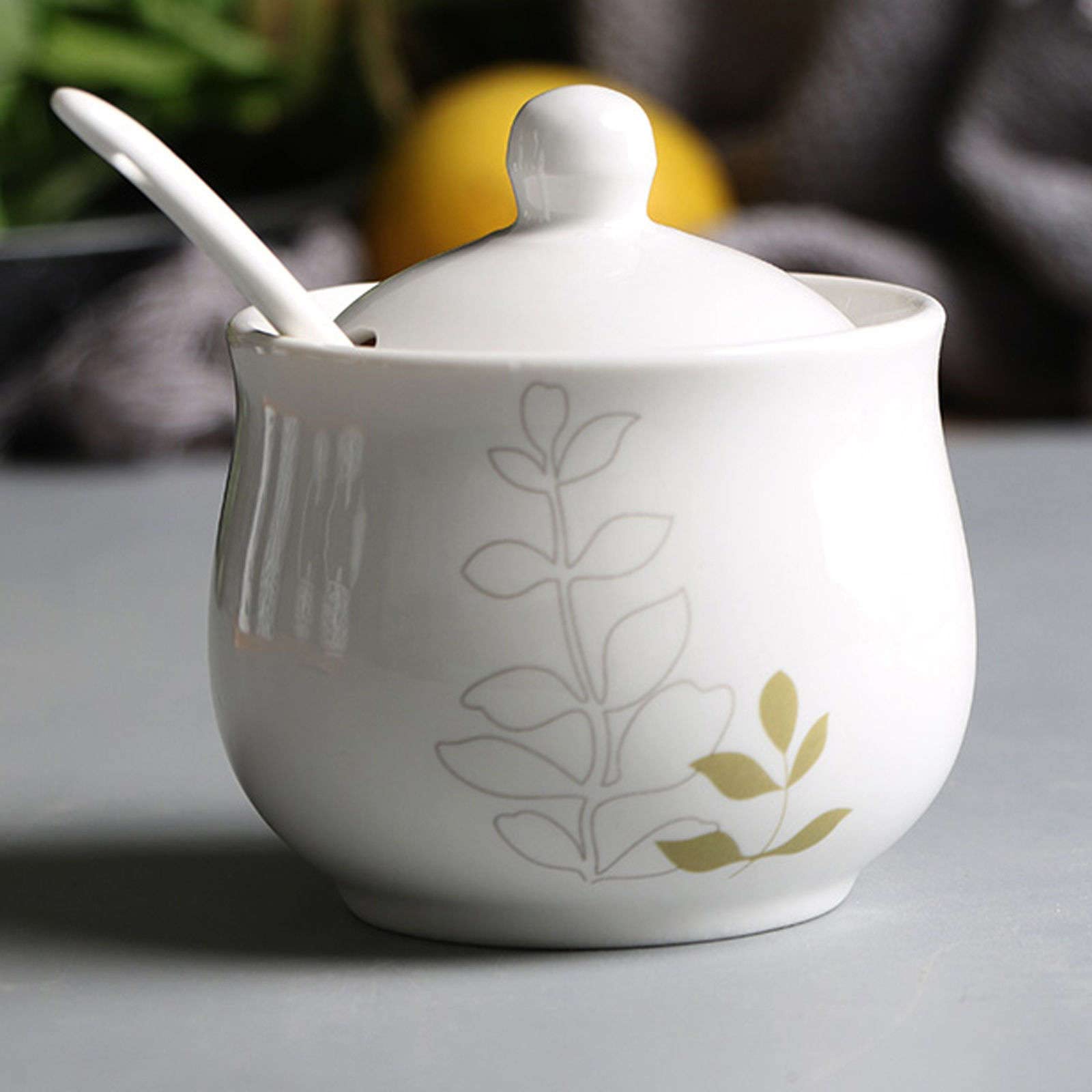 Sucrier avec couvercle et cuillère, boîte d'assaisonnement for pot à sucre, pot à sucre, pot à sucre, pot à épices for récipient à sucre - Blanc 3 pots à épices de cuisine de 200 ml ( Color : White 1