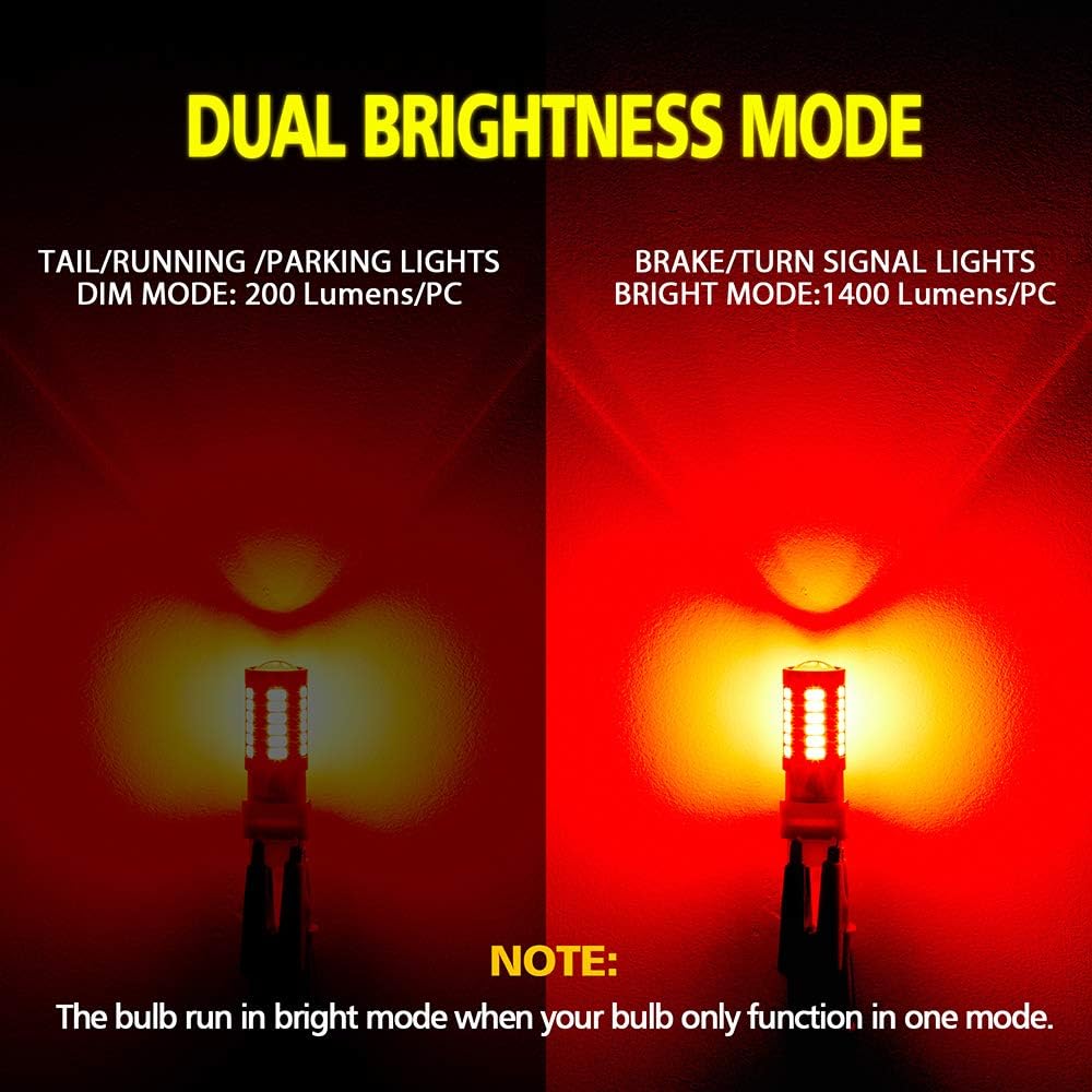 3157 3156 T25 3056 4157 1400 Lumens Super Bright Low Power LED Light Bulbs Replacements for Brake Stop Tail Turn signal Blinker Lights, Brilliant Red (Pack of 2)