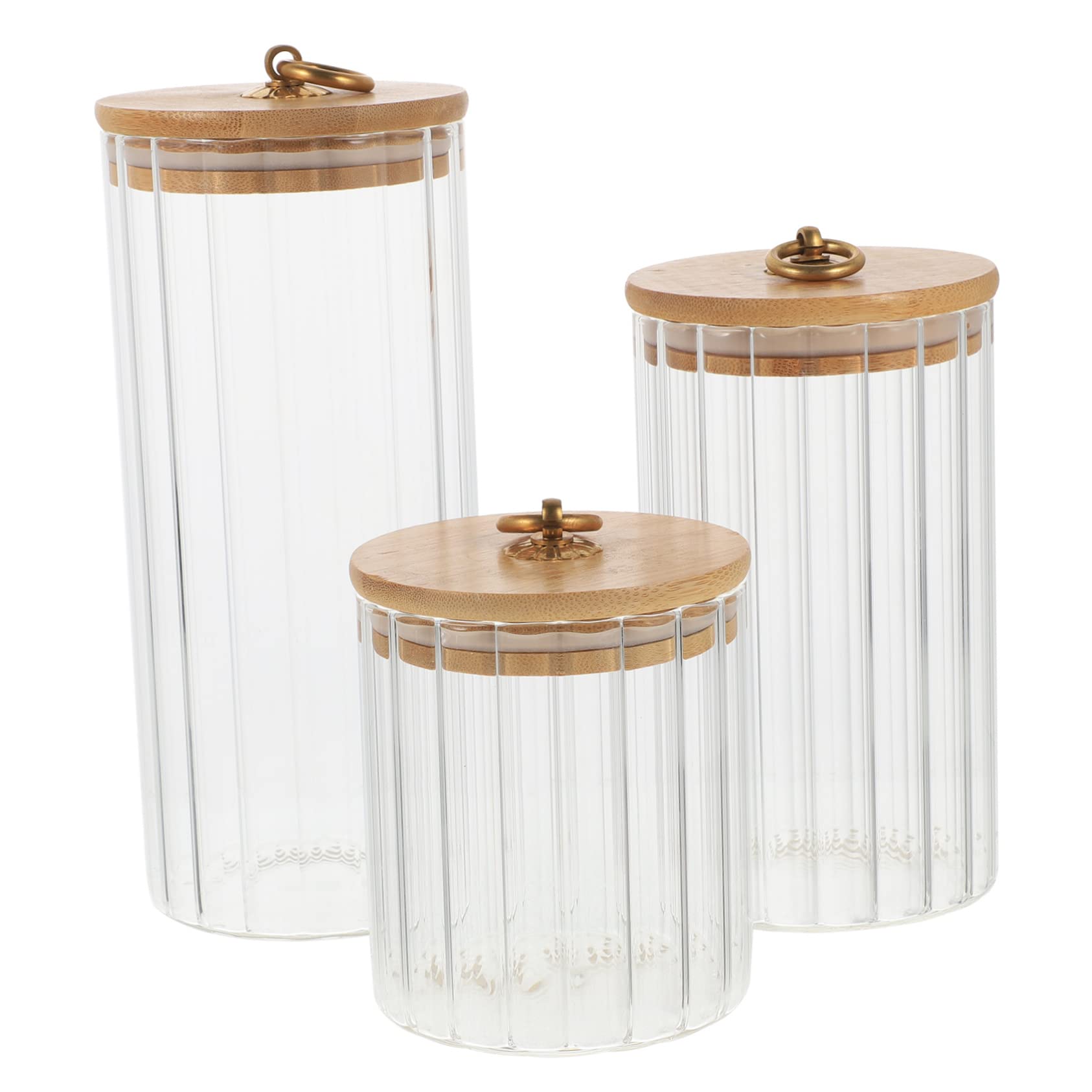 IMIKEYA Set 3 Pezzi Capacità 550ml 850ml 1150ml Barattoli da Cucina con Coperchio in Bambù Pratici e Sigillati Contenitori con Coperchio per Alimenti in Vetro Ermetici per Conservazione