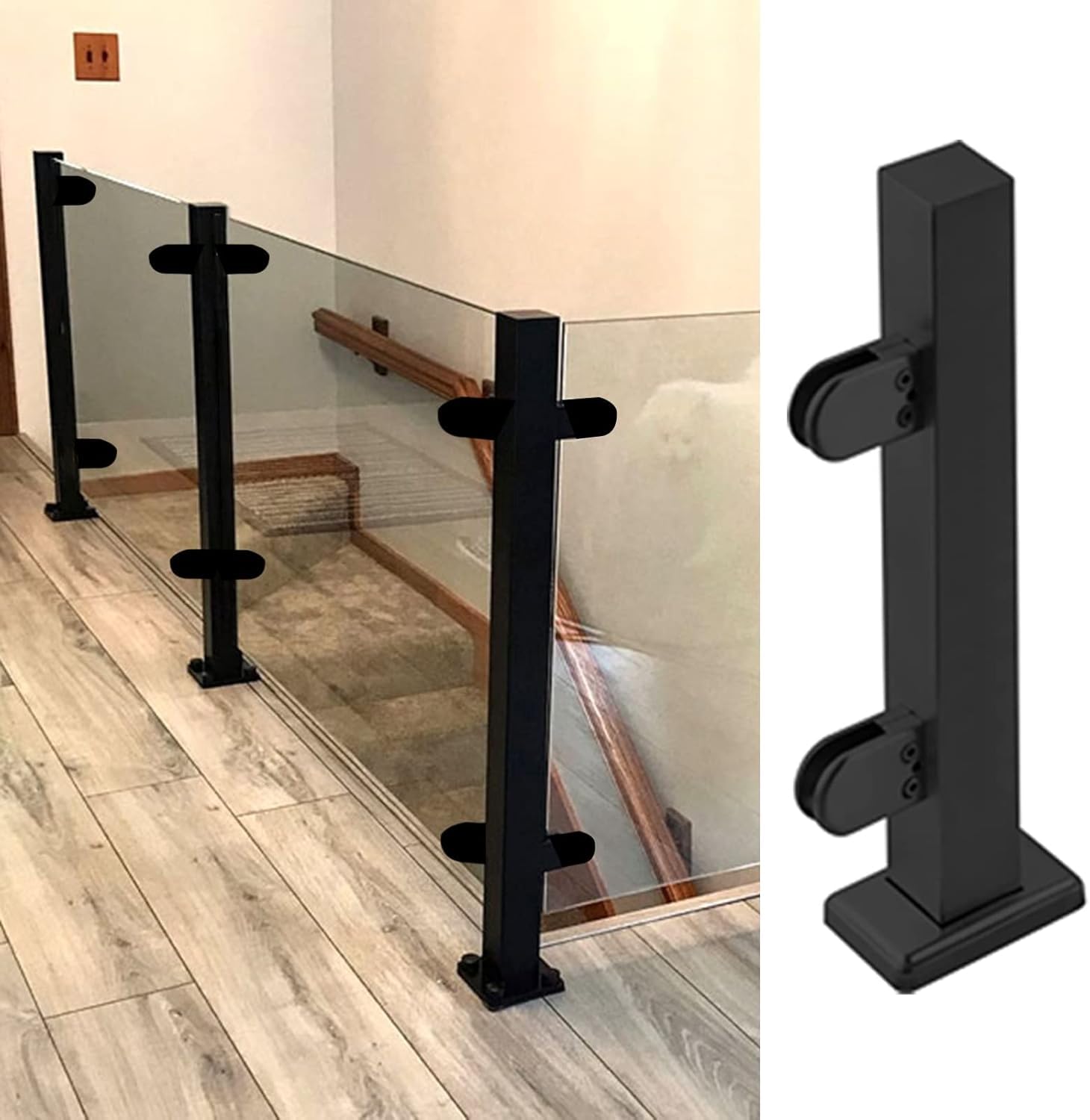 Czarne szklane słupki ogrodzeniowe, zestaw 250–152 cm, centralne wsporniki do eleganckich systemów balustradowych, idealne akcesoria do dużych projektów