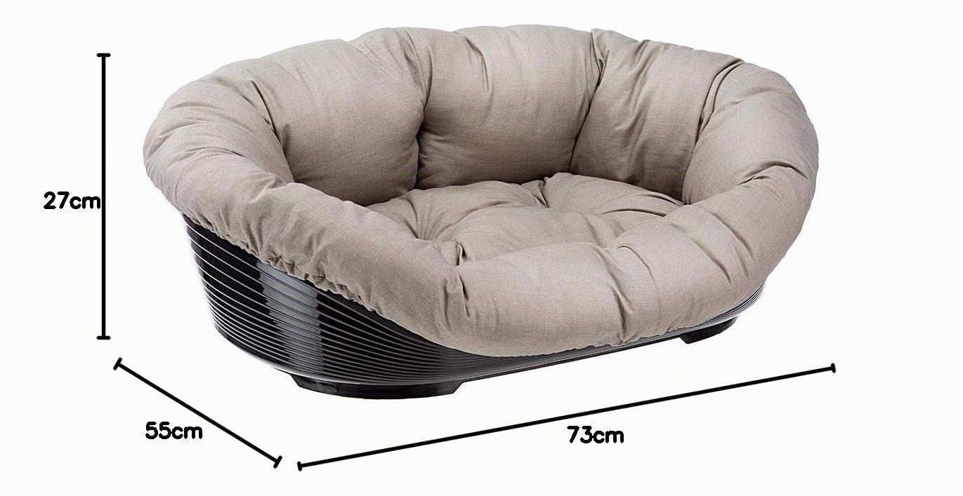 Ferplast Cuccia Cane Interno, Lettino Divano per Cani, Cesta in Plastica Antiscivolo con imbottitura Lavabile, 73 x 55 x h 27 cm, Tortora