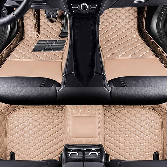 – Custom Car Floor Mats Customizable 98% Car Model PU Leather All Weather Waterproof Non-Slip Diamond Full Covered Protection Advanced Performance Liners,Personalized Text and Image,Beige