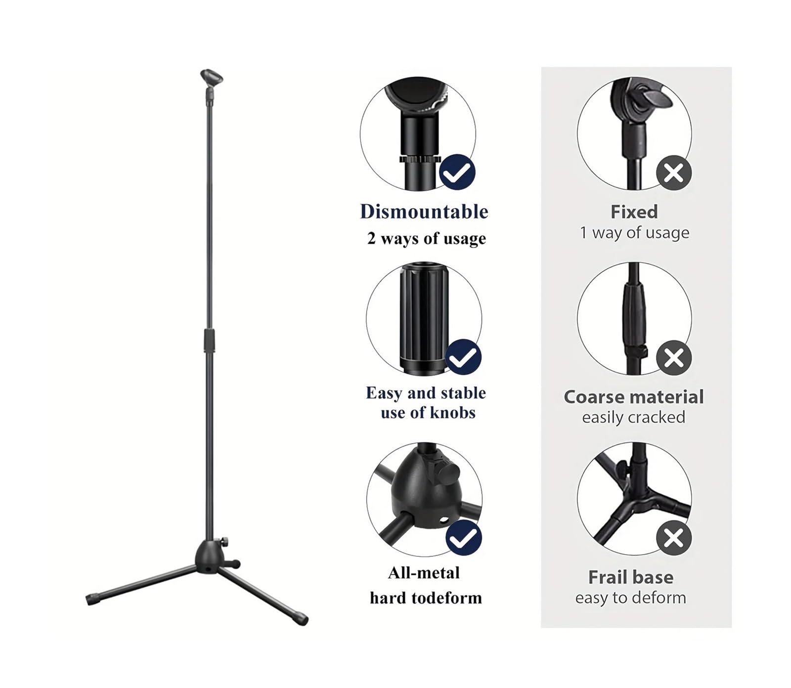 Soporte De Escenario, Soporte De Micrófono For Cantar Y Tocar Guitarra, Adecuado | Base del trípode: estable y que no se tambalea, más segura for actuaciones, material metálico duradero