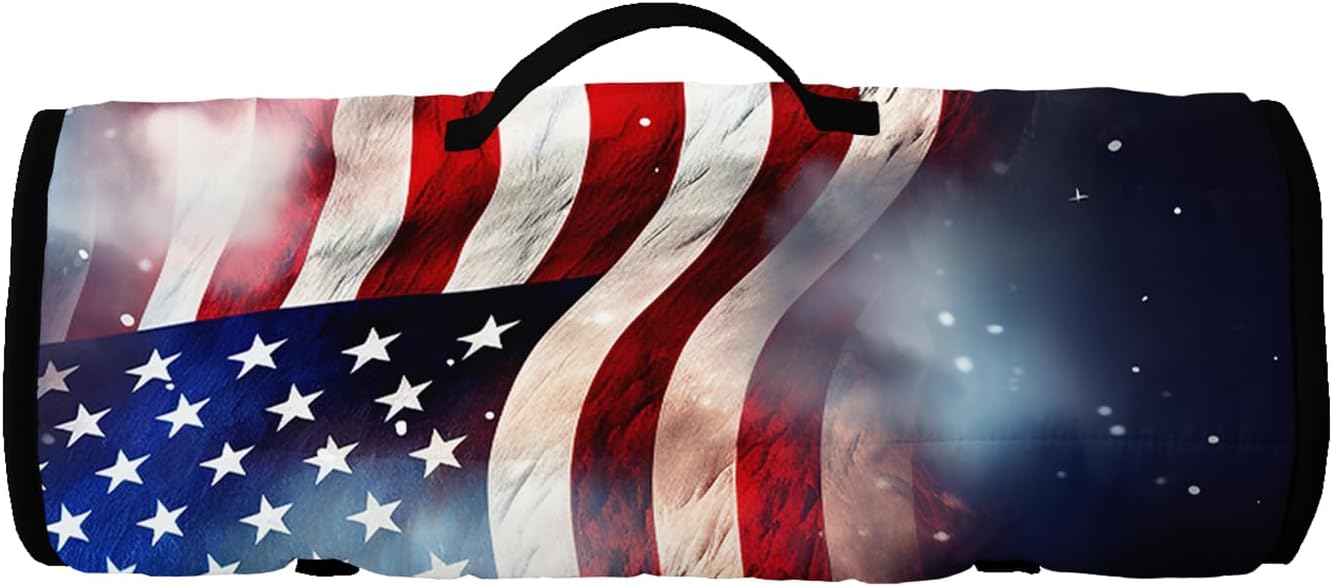 Axolotl Vintage Stars Nap Mat with Pillow and Blanket, American Stars and Stripes Slumber Bag, Grunge Sleep Mat for Teens, Retro Roll Up Sleeping Bag, Teens Portable Travel Camping, 50" L*21" W