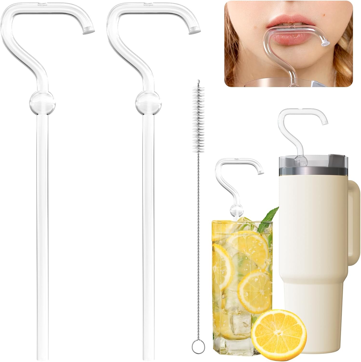 Anti Wrinkle Straw 2pcs, Reusable Glass Straw for Stanley Cup, Anti Wrinkle Drinking