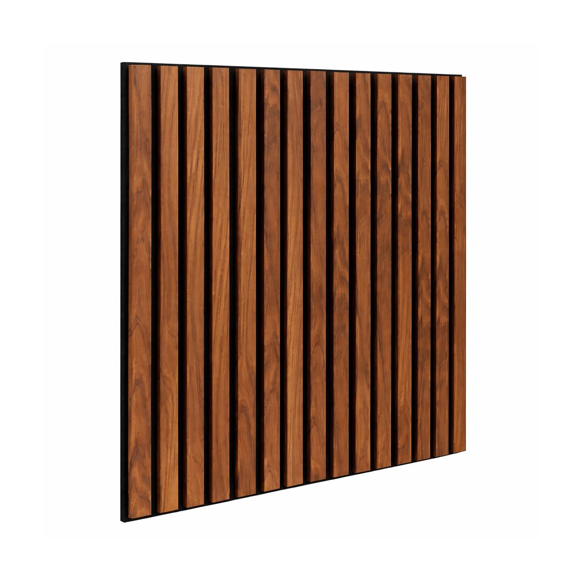 WDMT Set aus 4 Wandpaneelen 60x60 cm – MDF 3D Wanddeko in Walnuss-Holzoptik mit schwarzen Latten – modernes Lamellen-Design (Akustik-Look) – Mix & Match Wandfliesen-Panel