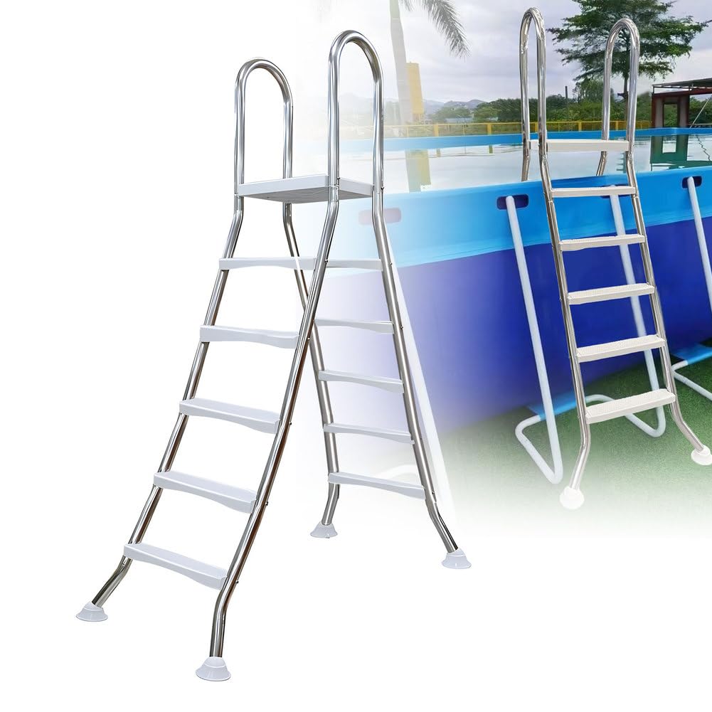 WTLONBF 160cm Sturdy 304 Stainless Steel Pool Ladder Double Side Above Ground Pool Ladder 5 Steps Pool Stairs Above Ground Pool Steps Above Ground Heavy Duty Anti-Slip Ladder 550 lb Capacity,63 inc