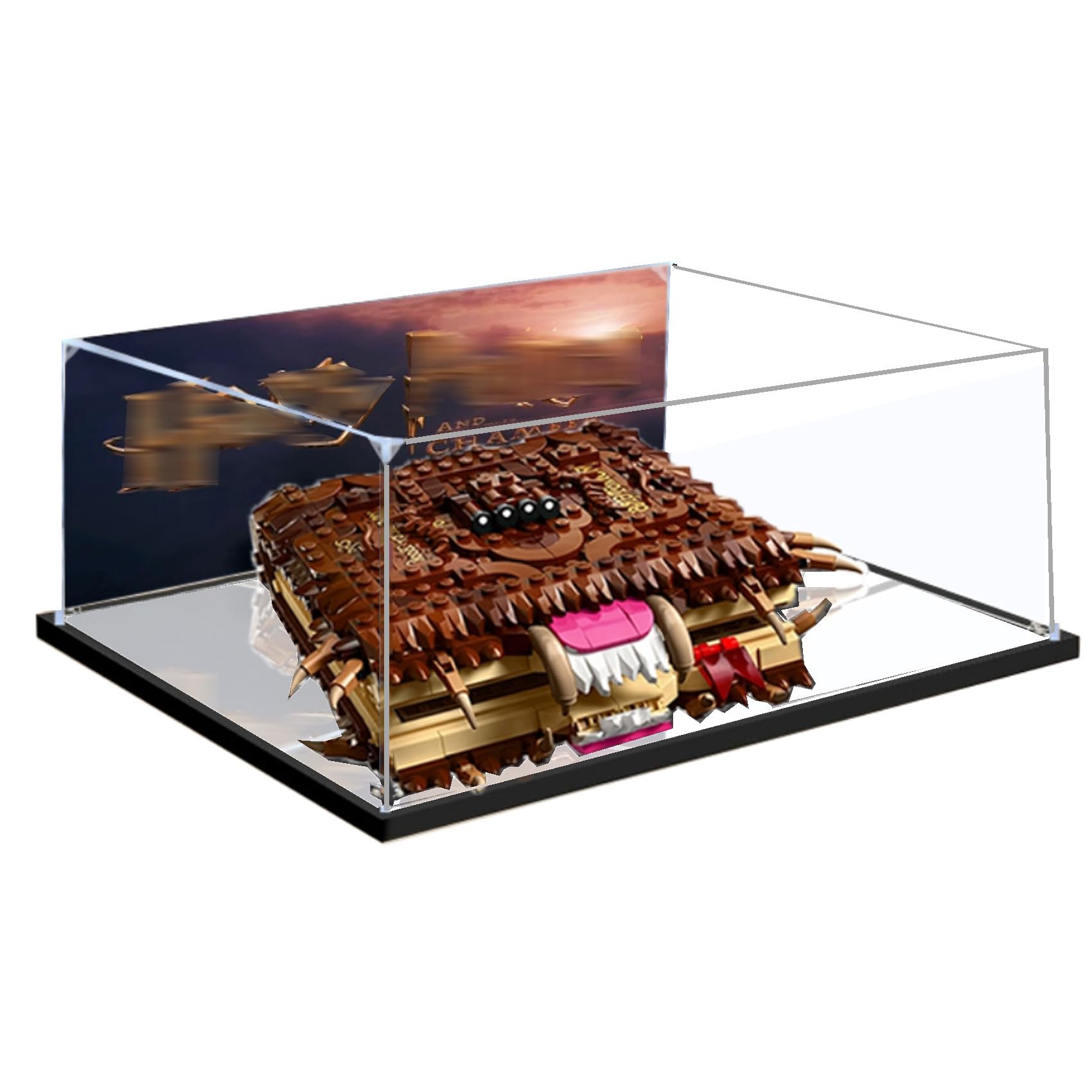 Akrylowa witryna do Lego 76449 Book of Monsters Model, pyłoszczelna przezroczysta witryna, gablota z kolekcji modeli (model nie jest dołączony) (podstawa lustra + tło 3 mm)