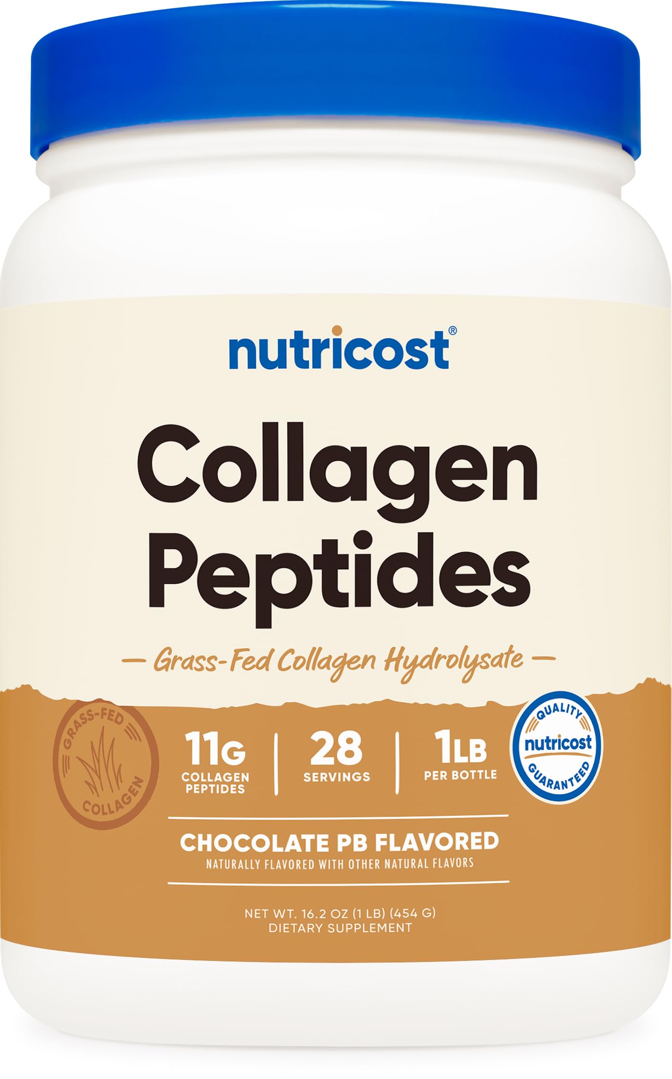 Nutricost Collagen Peptides Powder Chocolate Peanut Butter Flavored 1 LB - Grass-Fed Collagen Hydrolysate Gluten-Free