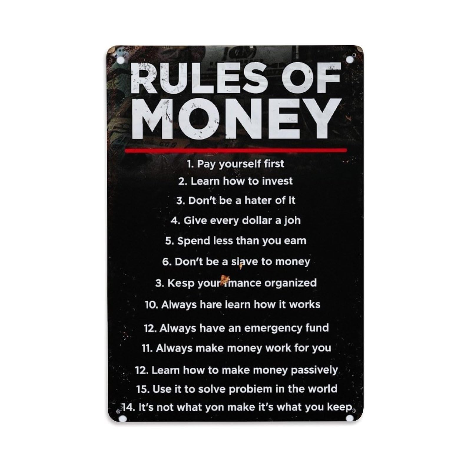 Jdfenggu Vintage Rules Of Money List Retro Metal Tin Sign, Metal Poster For Bar, Home, Man Cave, Kitchen, Laundry Room Art Decor 8X12 Inch