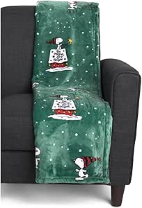 Snoopy Weihnachtsdecke 127x178cm - Peanuts Samtdecke Mit Eislauf-Motiv