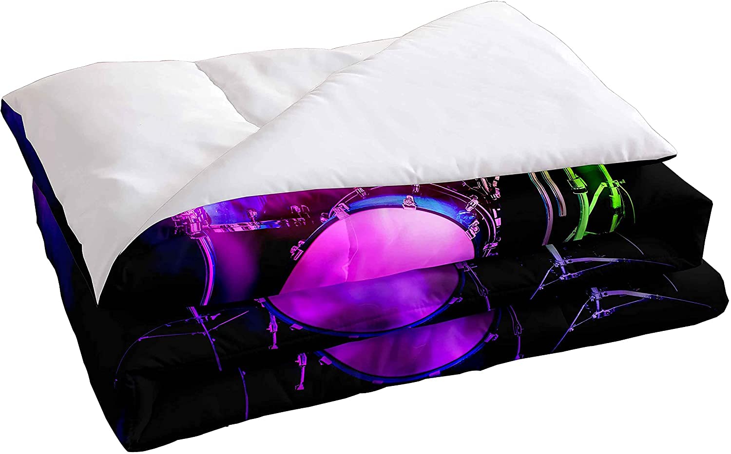 Juego de ropa de cama con diseño de tambor de plumón, con temática musical, para niños y niñas, con purpurina colorida, tamaño king