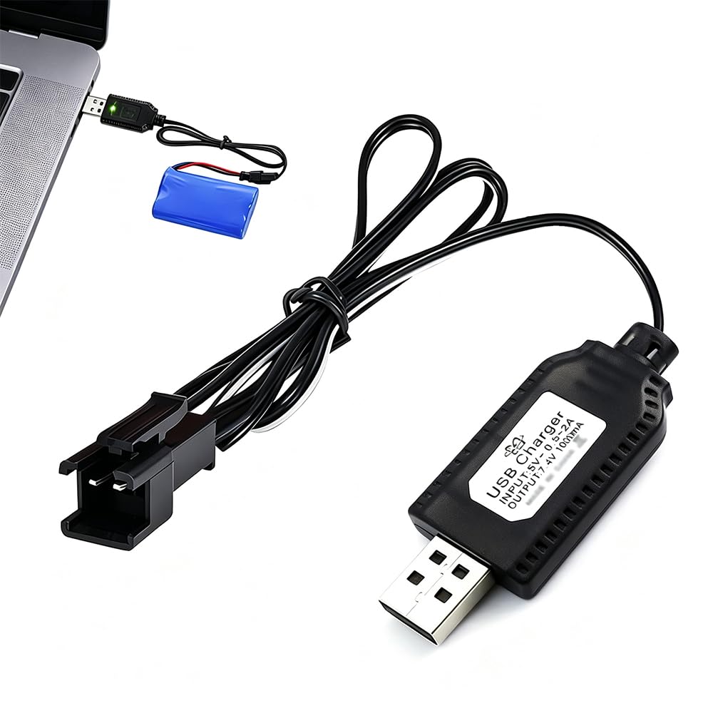 7.4V USB LiPo Charger Cable with SM-2 Pin Plug for RC Packs, Universal