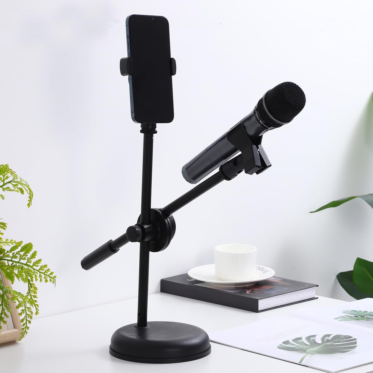 Mikrofonständer und Abnehmbarem Design Desktop Verstellbarer aus Kunststoff mit Handyhalterung für Home Recording und Broadcasting
