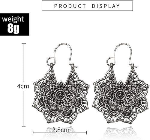Miniatura 4 de DOUBNINE Pendientes gitanos étnicos de flores antiguas cuelgan pendientes retro estilo vintage boda nupcial joyería bohemia (plata), Zinc, No es una