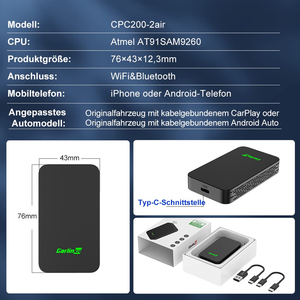 Carlinkit 5.0 2air Wireless Carplay und Wireless Android Auto Adapter,2026 Upgrade 2 in 1 Wireless Adapter,Konvertieren Werkseitig Verkabeltem CarPlay zu Wireless,Verkabeltem Android Auto zu Wireless