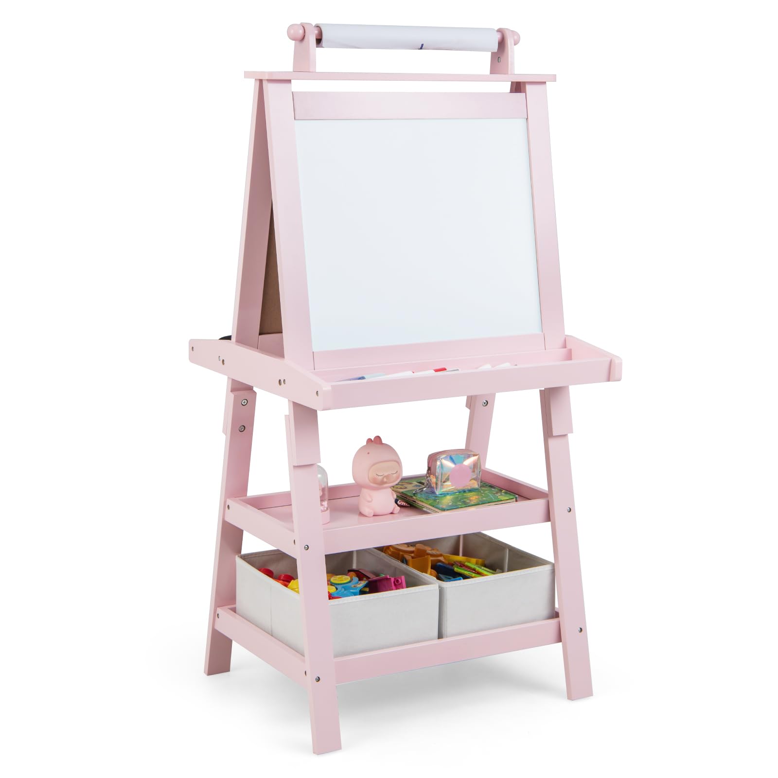 FANTASK Lavagna da tavolo per bambini 3 in 1 con 2 scomparti e 2 scatole portaoggetti (rosa)
