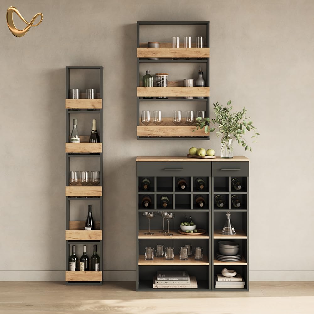 Livinity Estante para Copas de Vino Regusa, Oro Power Roble/Antracita, 30 x 180 cm
