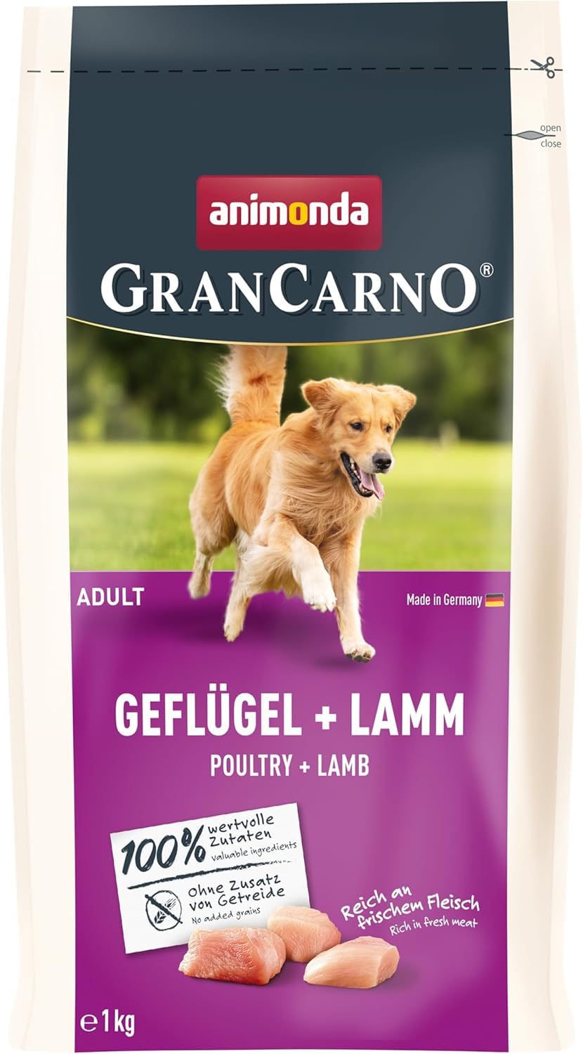 GranCarno Alimento seco para Aves de Corral y Cordero (1 x 12 kg), pienso Premium sin Cereales para Adultos y Perros de animonda
