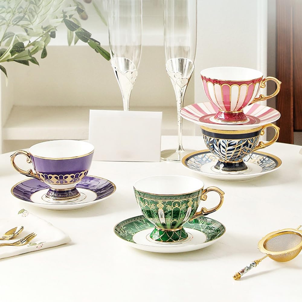 Filiżanki do Espresso ze Spodkami Zestaw 2 Sztuk, Filiżanka ze Spodkiem, Zestaw ceramicznych filiżanek do herbaty