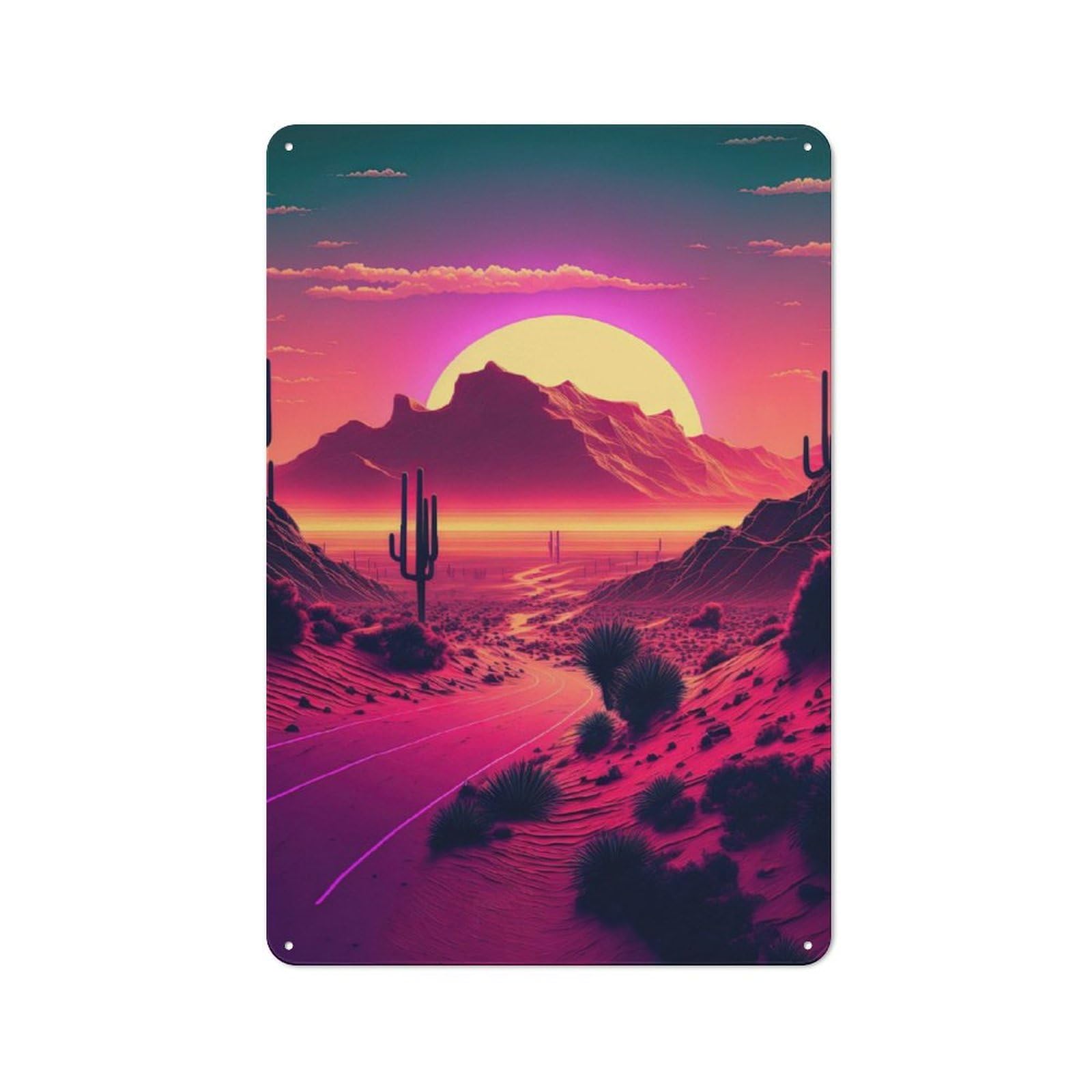 Junmoney A Synthwave Mountain Scene 30X20cm Retro Metal Sign With For Café Or Restaurant, For Collectors Decorating Cafés And Restaurants