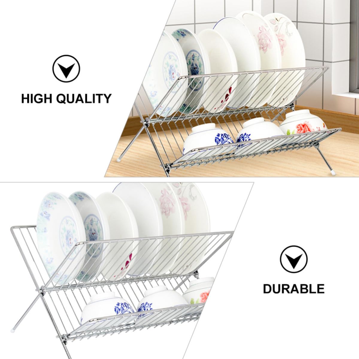 Porte-assiettes Rangement Drainage des Assiettes en Acier Inoxydable Argenté, Support Vaisselle Simple et Fonctionnel Cuisine