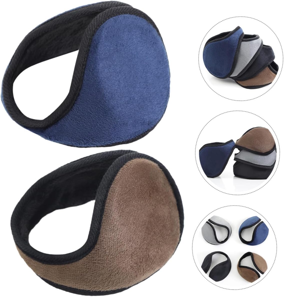 SUPVOX 2Pcs Windproof Lightweight Ear Muffs for Active Use Warm Plush Ear Covers for Men Women Soft Comfortable Winter Earmuffs Coffee Navy Blue