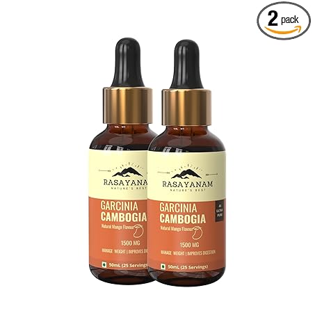 Rasayanam Garcinia Cambogia 1500mg PACK OF 2 (50 ml sugar-free mango Flavour)| Weight Management for Men & Women | 4X Concentrated Liquid formulation